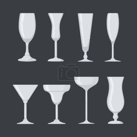 Illustration for Different types of glasses set. Hand drawn watercolor vector illustration - Royalty Free Image