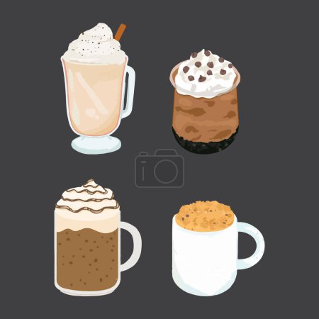 Téléchargez les illustrations : Ensemble de boissons au café pour menu café ou café. Illustration vectorielle aquarelle - en licence libre de droit