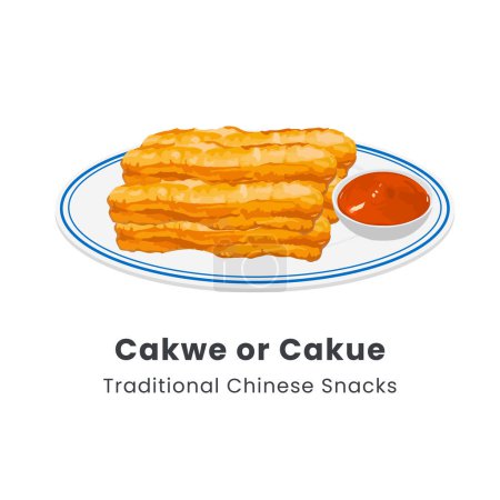 Téléchargez les illustrations : Cakwe ou Cakue dans l'assiette. Cakwe est l'une des collations chinoises traditionnelles au goût salé. Illustration vectorielle - en licence libre de droit