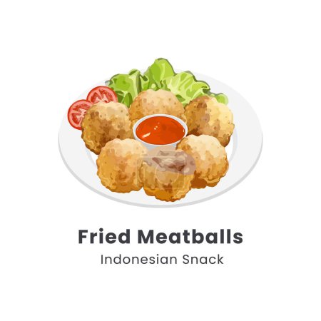Illustration for Hand drawn vector illustration of bakso goreng or fried meatballs Indonesian traditional snack - Royalty Free Image