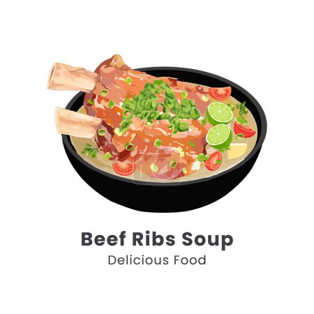 Illustration for Hand drawn vector illustrator of soto iga or beef ribs soup Indonesian culinary - Royalty Free Image