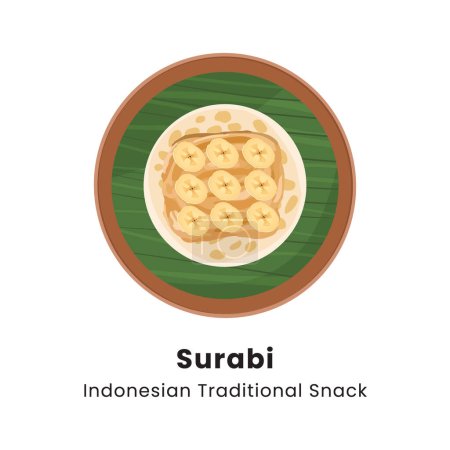 Surabi is indonesian pancake street food made from rice flour with coconut milk serving with banana topping vector illustration