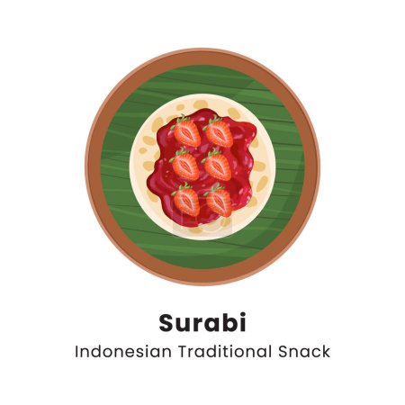 Surabi is indonesian pancake street food made from rice flour with coconut milk serving with strawberry topping vector illustration