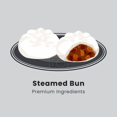 Ilustración vectorial dibujada a mano de pan al vapor comida china