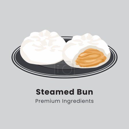 Illustration vectorielle dessinée à la main d'un pain cuit à la vapeur chinois