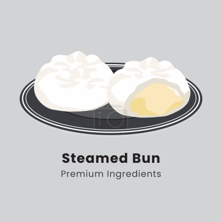 Illustration vectorielle dessinée à la main d'un pain cuit à la vapeur chinois