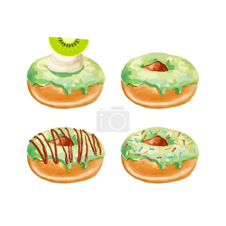 Hand drawn vector illustration of donuts with colored glaze and colorful sprinkles