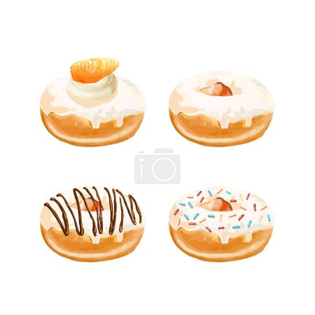 Handgezeichnete Vektorillustration von Donuts mit farbiger Glasur und bunten Streuseln
