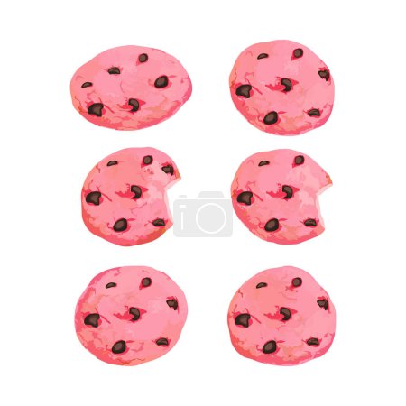 Hand drawn vector illustration of strawberry cookies with chocolate chips on it