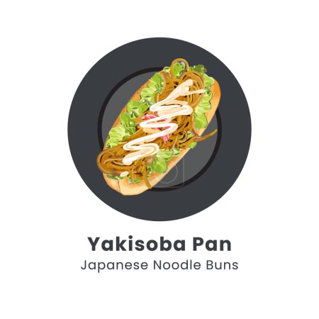 Hand drawn vector illustration of Yakisoba Pan Japanese Noodle Sandwich