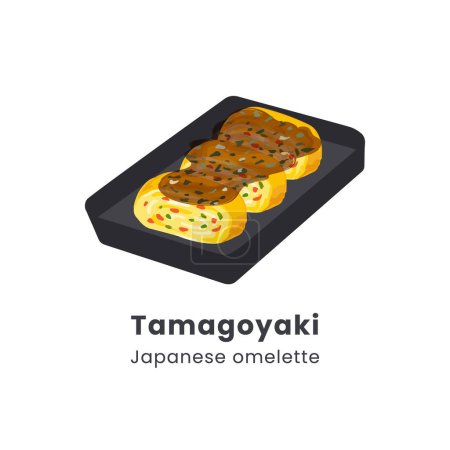 Hand drawn vector illustration of Tamagoyaki or Japanese rolled omelette
