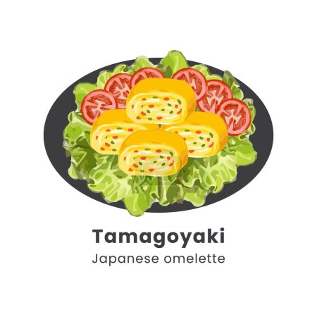 Ilustración vectorial dibujada a mano de Tamagoyaki o tortilla enrollada japonesa