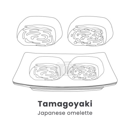 Handgezeichnete Vektorillustration von Tamagoyaki oder japanischem Rollomelett