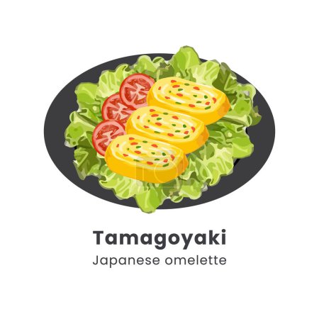 Hand drawn vector illustration of Tamagoyaki or Japanese rolled omelette