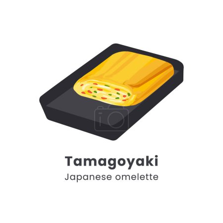 Ilustración vectorial dibujada a mano de Tamagoyaki o tortilla enrollada japonesa