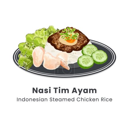 Handgezeichnete Vektorillustration von Nasi tim ayam oder gedämpftem indonesischen Hühnerreis