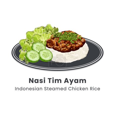 Hand drawn vector illustration of Nasi tim ayam or Indonesian steamed chicken rice