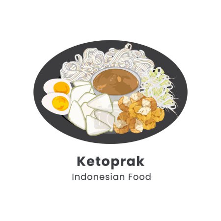 Hand drawn vector illustration of Ketoprak Indonesian traditional street food 
