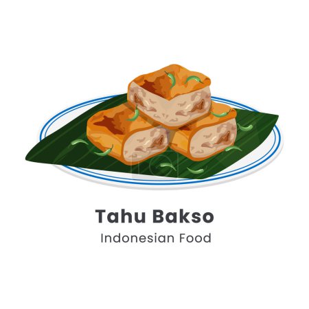 Ilustración vectorial dibujada a mano de la comida indonesia Tahu Bakso