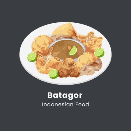 Hand drawn vector illustration of Batagor Indonesian traditional street food