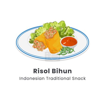 Hand drawn vector illustration of Risol Bihun or Risol Kampung or Fried spring roll filled with shredded chicken, vermicelli and vegetables Indonesian snack