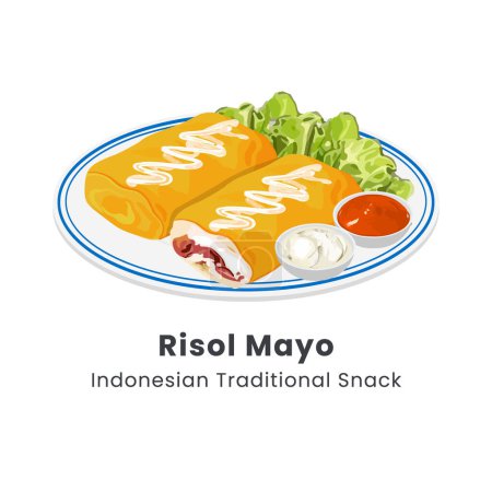 Hand drawn vector illustration of Risol Mayo traditional food from Indonesia