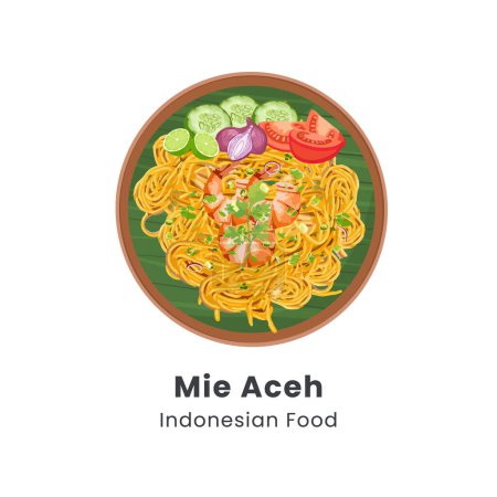 Illustration vectorielle dessinée à la main de nouilles traditionnelles frites Mie Aceh d'Aceh Indonésie