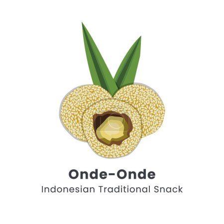 Vector illustration indonesian traditional cakes ondeonde or sesame seed ball