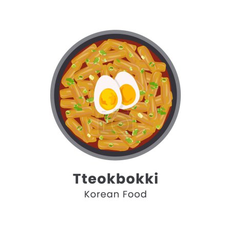 Hand drawn vector illustration of tteokbokki traditional asian street food korean stirfried rice cakes