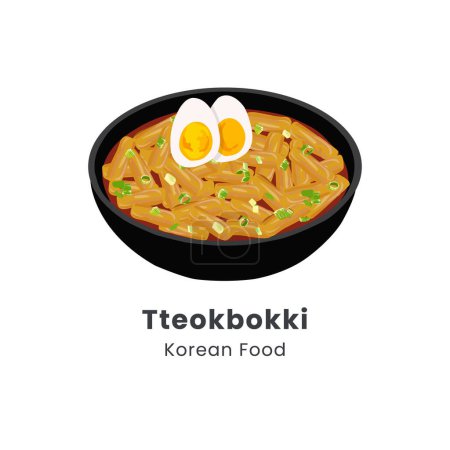 Handgezeichnete Vektorillustration von tteokbokki traditionellen asiatischen Streetfood koreanischen gerührten Reiskuchen