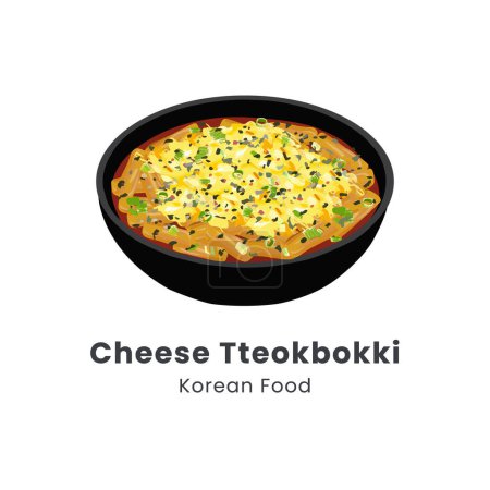 Illustration vectorielle dessinée à la main de tteokbokki avec fromage traditionnel asiatique street food coréen remuer gâteaux de riz frit