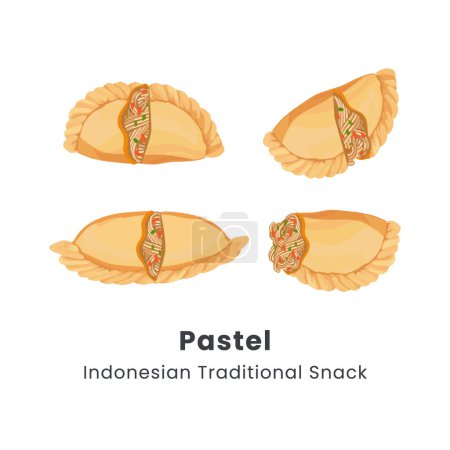 Hand drawn vector illustration of Curry Puff or Pastel Goreng Indonesian Traditional Snack