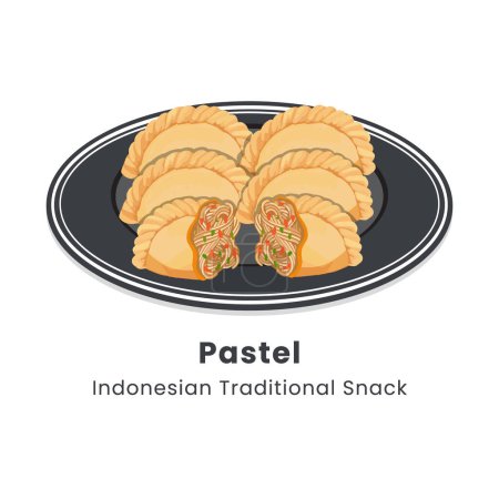 Hand drawn vector illustration of Curry Puff or Pastel Goreng Indonesian Traditional Snack