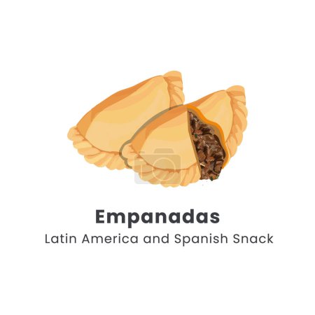 Illustration for Hand drawn vector illustration of Empanadas or fried pie Latin America and Spanish food - Royalty Free Image