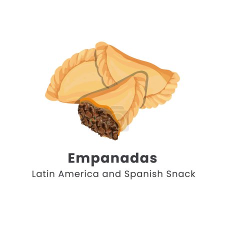 Hand drawn vector illustration of Empanadas or fried pie Latin America and Spanish food