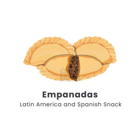Illustration for Hand drawn vector illustration of Empanadas or fried pie Latin America and Spanish food - Royalty Free Image
