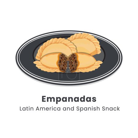 Handgezeichnete Vektorillustration von Empanadas oder frittiertem Kuchen Lateinamerika und spanischem Essen