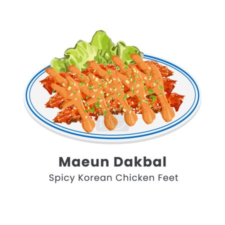 Hand drawn vector illustration of Maeun dakbal or Korean spicy chicken feet