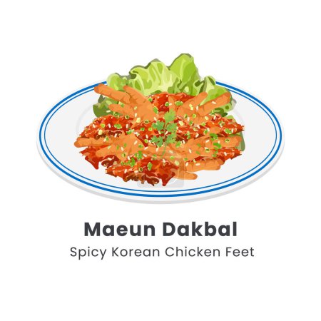 Hand drawn vector illustration of Maeun dakbal or Korean spicy chicken feet