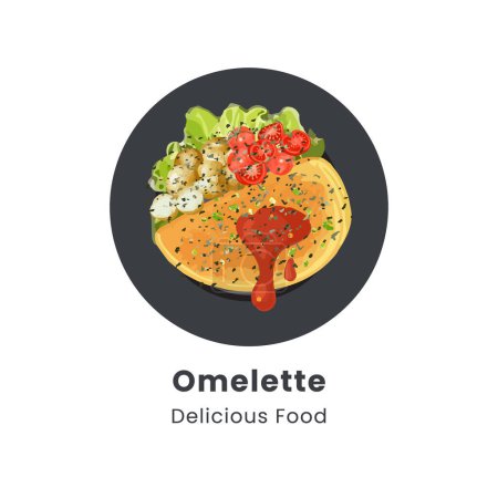 Handgezeichnete Vektordarstellung des Omeletts auf dem Teller