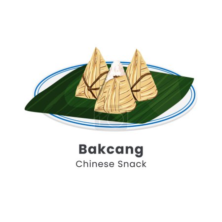 Hand drawn vector illustration of Bakcang or zongzi Chinese rice dumplings wrapped in bamboo leaves