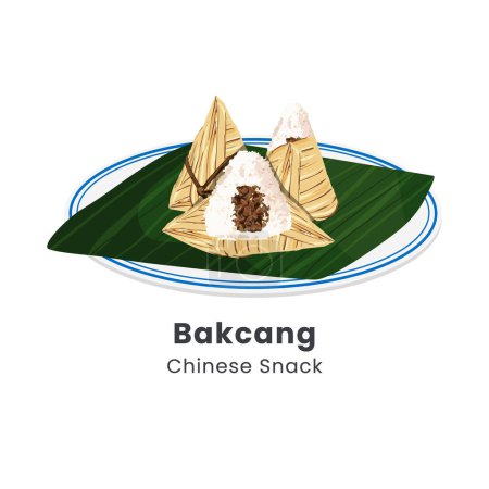 Hand drawn vector illustration of Bakcang or zongzi Chinese rice dumplings wrapped in bamboo leaves