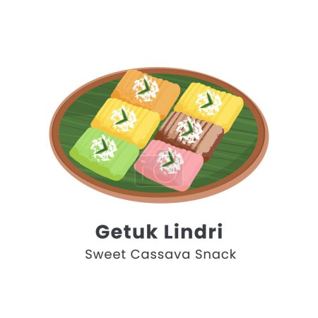Handgezeichnete Vektorillustration von Getuk Lindri mit Kokosraspeln indonesischer traditioneller Kuchen