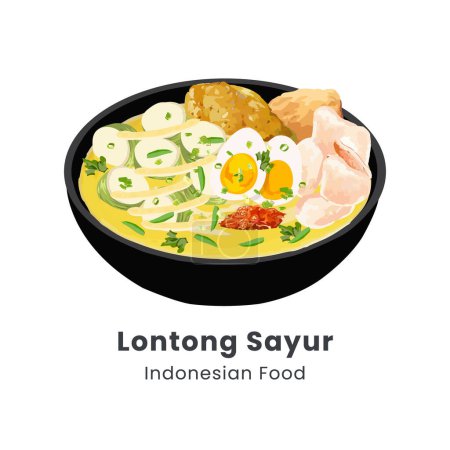 Ilustración vectorial dibujada a mano de Opor Ayam Lontong Sayur Indonesia Alimento tradicional