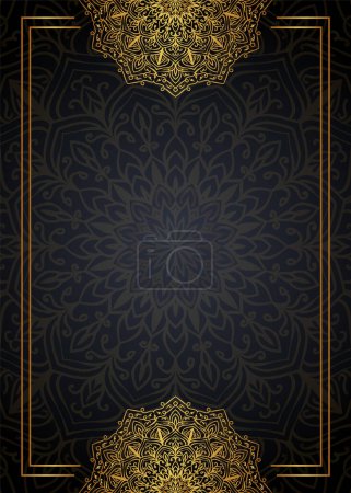 vintage ornate gold pattern on black background.