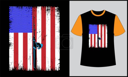 Téléchargez les photos : American fishing rod illustration flag vector vintage t Shirt design - en image libre de droit