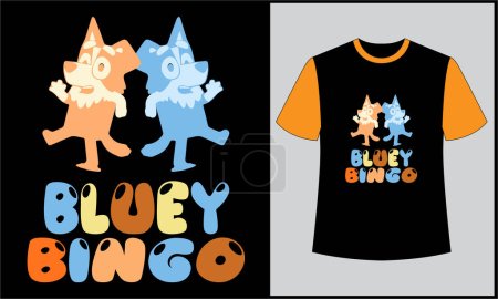 Téléchargez les illustrations : Dessin animé drôle bluey bingo vintage illustration vectoriel t-shirt design - en licence libre de droit