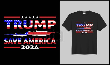 Téléchargez les illustrations : Trump enregistrer Amérique 2024 illustration Etats-Unis drapeau vecteur t-shirt design - en licence libre de droit