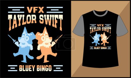 Téléchargez les illustrations : Vfx taylor swift bluey bingo illustration vecteur vintage t-shirt design - en licence libre de droit