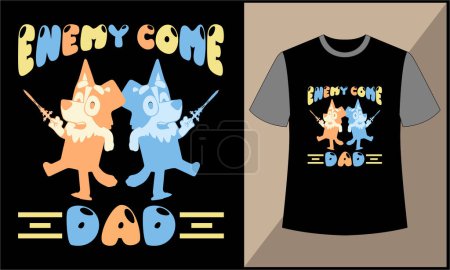 Téléchargez les photos : Ennemi venir papa buley bingo illustration dessin animé vecteur t-shirt design - en image libre de droit